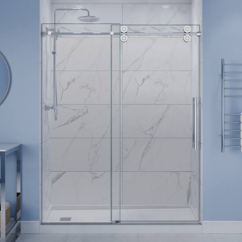 ANZZI Series 56 to 60 in. x 76 in. Frameless Shower Door with Sliding with Tsunami Guard Tempered Clear Glass - Chrome