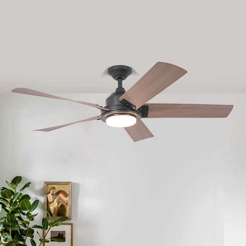 52" Farmhouse Integrated LED Black Dimmable Ceiling Fan with Light and Remote - 52" D x 52" W x 13.2" H