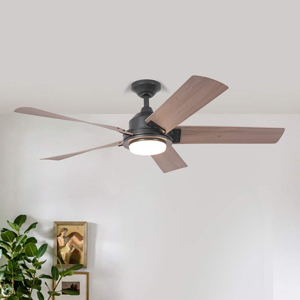 52" Farmhouse Integrated LED Black Dimmable Ceiling Fan with Light and Remote - 52" D x 52" W x 13.2" H