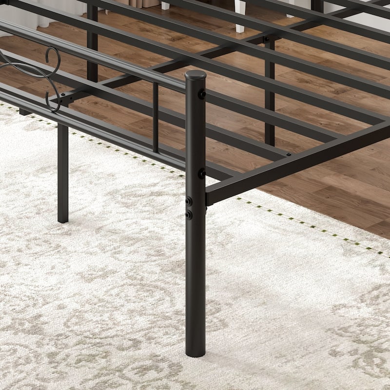 VECELO Metal Bed Frame with Headboard and Footboard No Box Spring Needed 12in Underbed Storage with Decorative Headboard