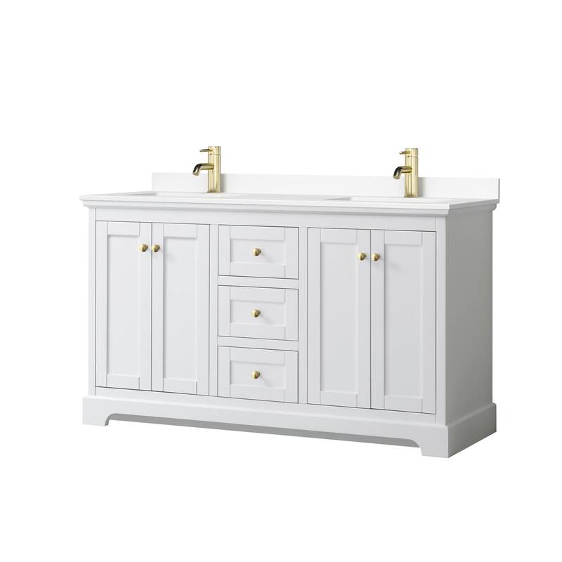 Wyndham Collection Avery 60" Free Standing Double Basin Vanity Set - White / White Cultured Marble Top / Brushed Gold