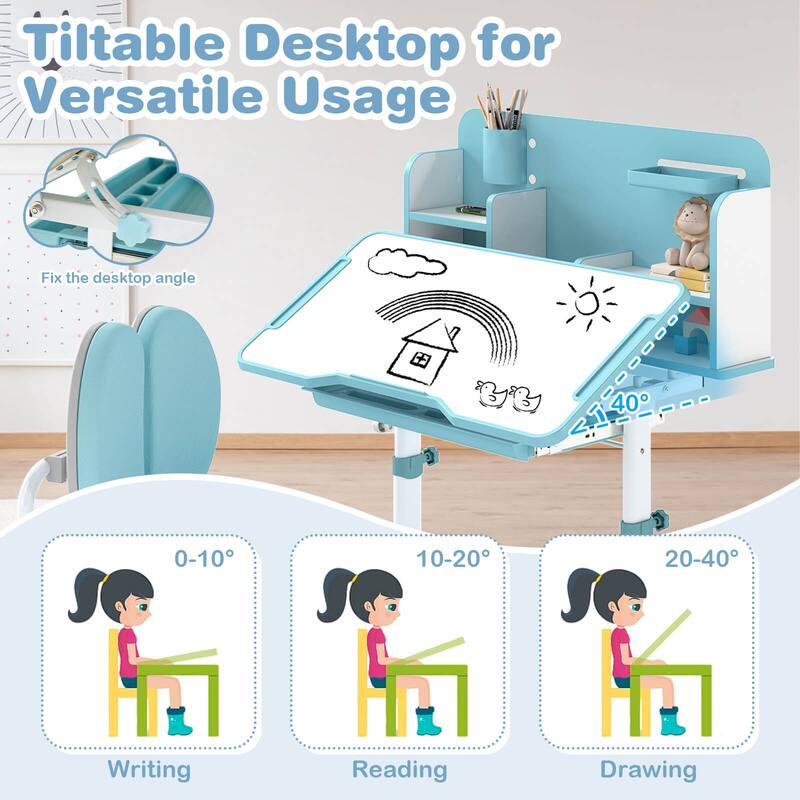 Costway Kid’s Study Desk & Chair Set with Tilt Desktop, Pen Holder & - See Details