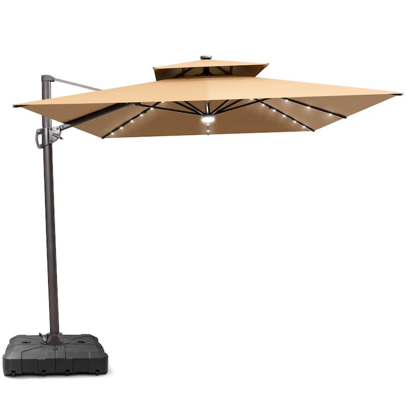 9 x11 FT Double Top LED Lighted Cantilever Patio Umbrella Rectangle with Base