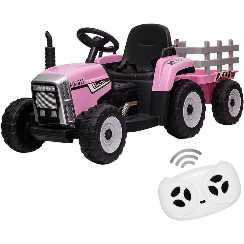 25W Kids Ride On Tractor, Electric Vehicle Car with Trailer & Remote Control - Light Pink