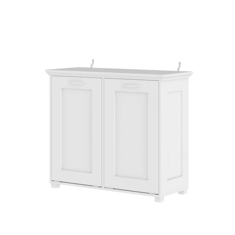 Ozone Deodorizing Trash Bin Cabinet Trash Cabinet, Wooden Kitchen Garbage Bin Storage Cabinet with Hidden Bins, White