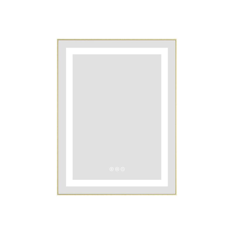 24" x 28" LED Bathroom Mirror with Front and Backlight, Wall Mounted Vanity Mirror with Aluminum Frame, Anti-Fog - Brushed Gold