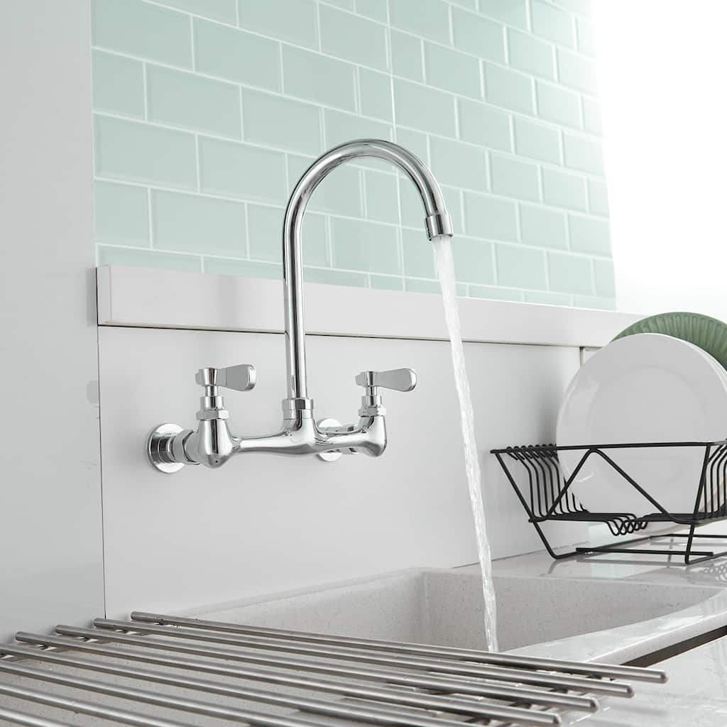 Wall Mount Chrome High-arc Kitchen Faucet with Two Handles