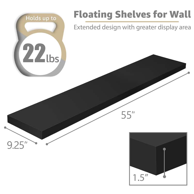 Sorbus Floating Shelves for Wall - 55 Inch Extra-Long Bathroom Shelves- Mounted Floating Shelf with Hidden Brackets (3 Pack)