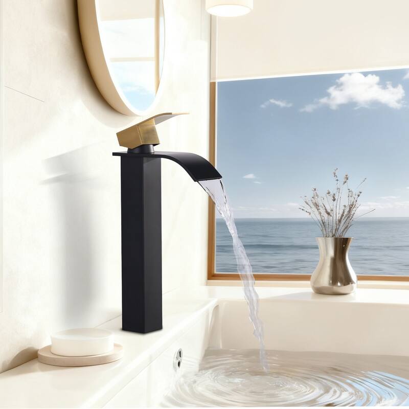 WOWOW Single Handle Single Hole Waterfall Bathroom Vessel Faucet