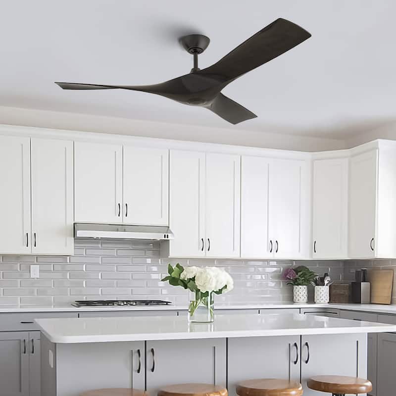 52" Black/ Brown Modern Downrod Ceiling Fan with Remote Control