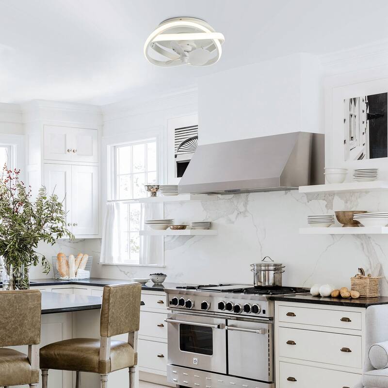 13-inch Matte White Coastal Caged Fandelier Flush Mount Dimmable LED Ceiling Fan