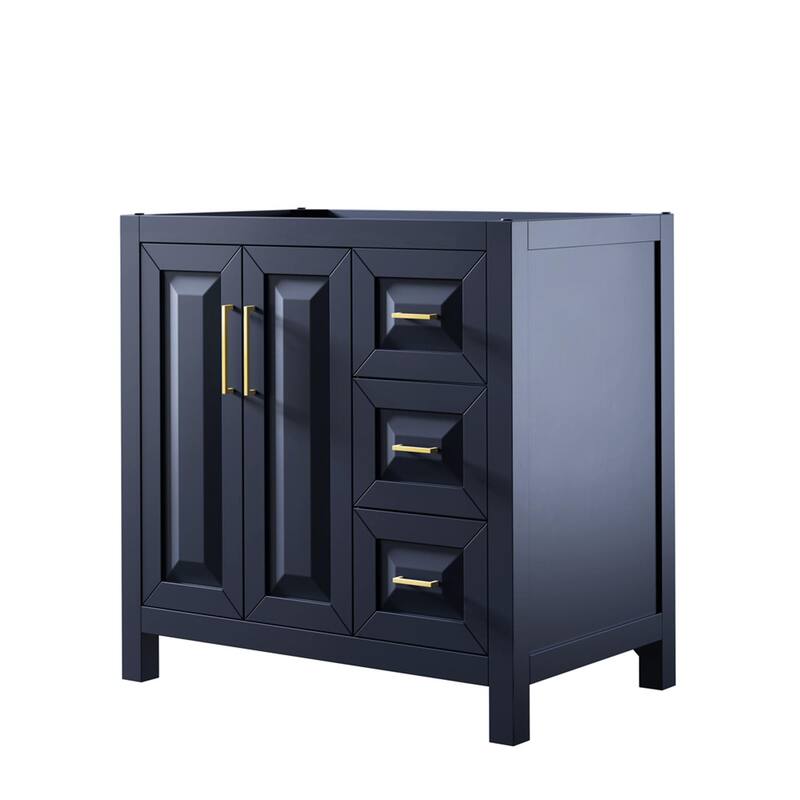 Wyndham Collection Daria 35" Single Free Standing Vanity Cabinet Only - Dark Blue / Brushed Gold Hardware