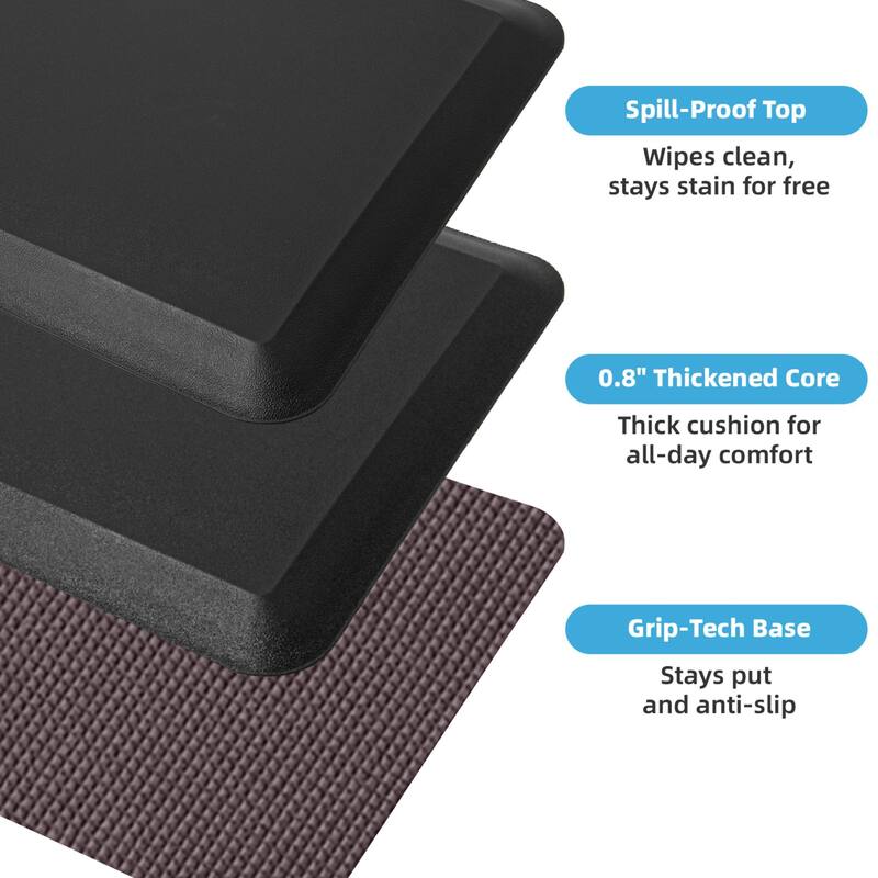 Art3d Memory Foam Floor Mat 32"x20"x0.75", Black Kitchen Mat - 32"x20"x0.75"