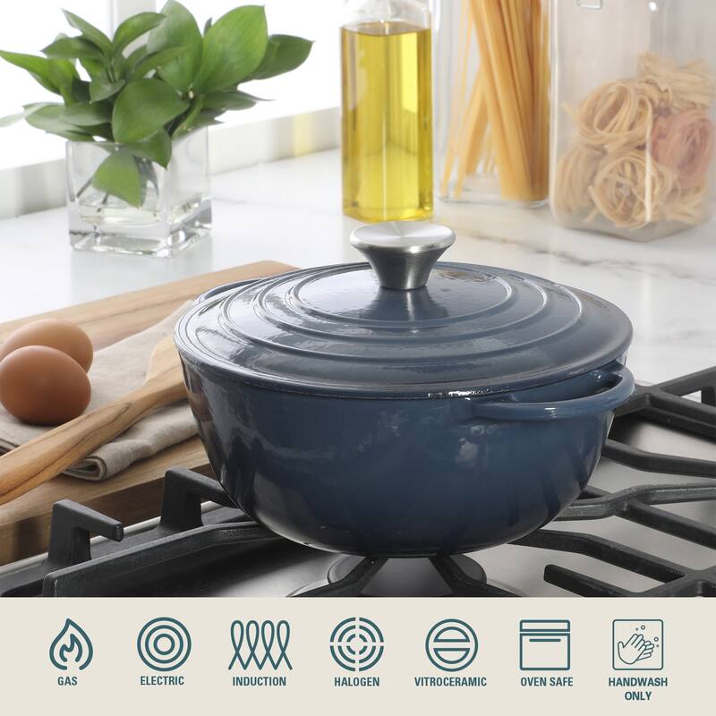 Gibson Home 2.65 Qt Enameled Cast Iron Dutch Oven Pot with Lid - Round, Ideal for Bread Baking & Stews