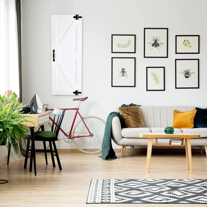 Ivation Wall-Mounted Ironing Board Cabinet w/ Farmhouse Door, Foldable Ironing Storage Station w/ Mirror Door, White