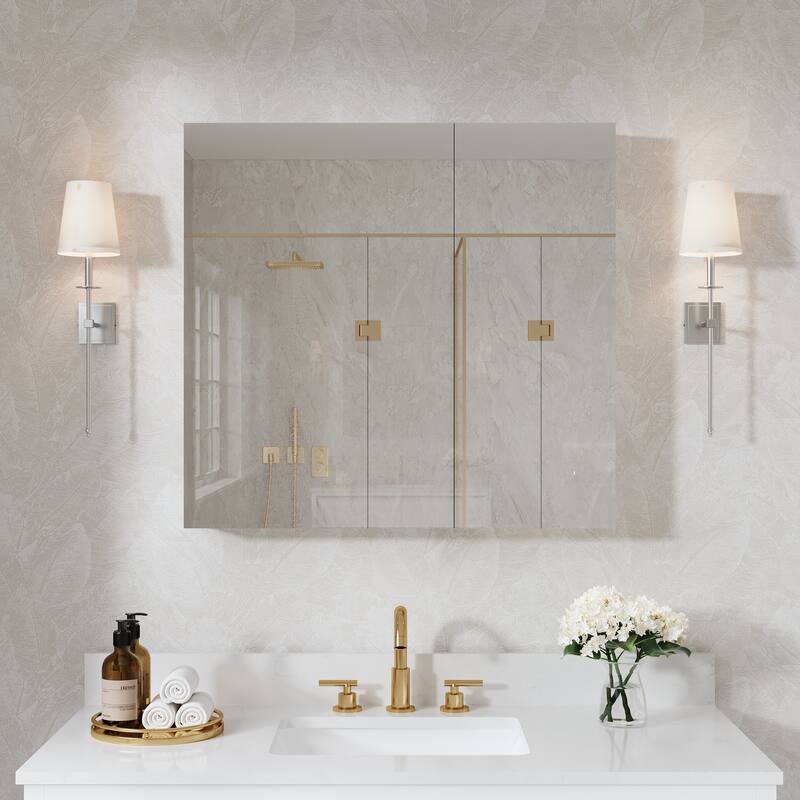 32"W X 30'H Recessed or Surface Wall Mount Bathroom Medicine Cabinet With Adjustable Glass Shelves