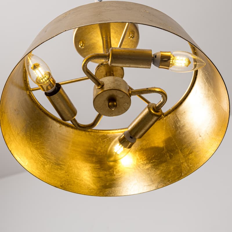 3-Light Vintage Dimmable Gold Modern Urban Drum Semi-Flush Ceiling Light