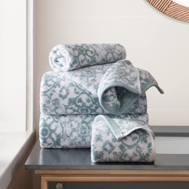 Jessica Simpson Aziza Collection Patterned Bath Towels, Set of 4 - Forget Me Not Blue