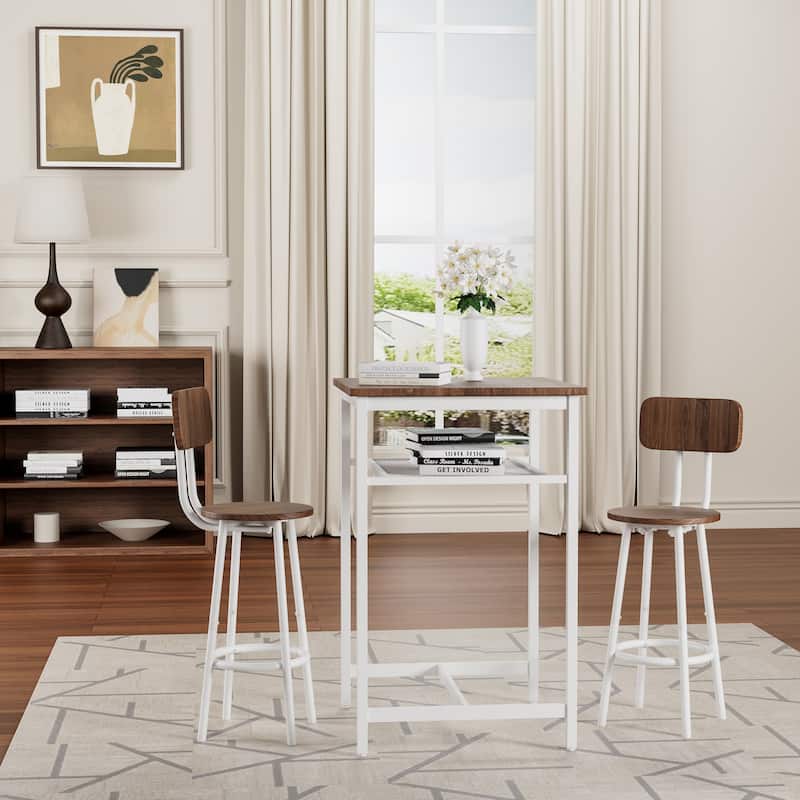 3-Piece Bar table set,equipped with 2 bar stools, with backrest and partition