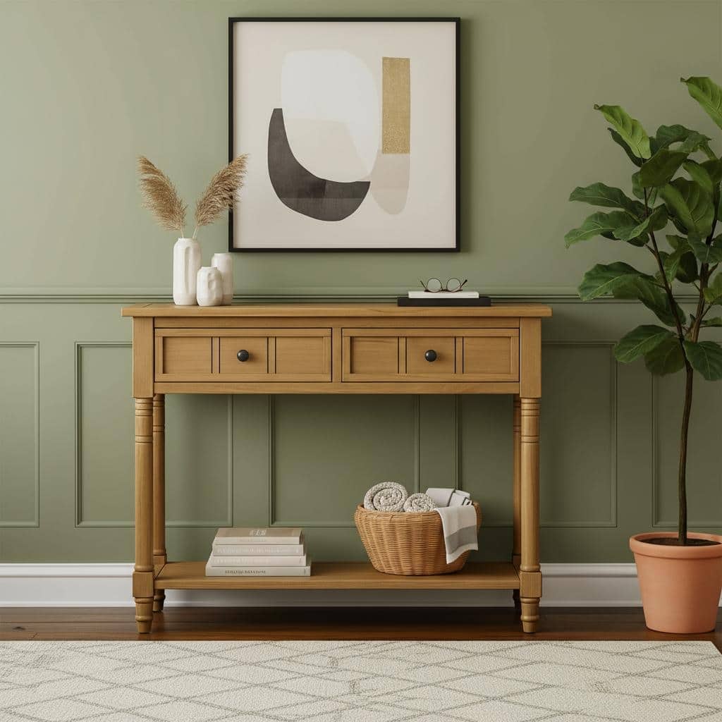 Daisy Carved-Leg Console Table with Dual Drawers & Display Shelf by Harper&Bright Designs