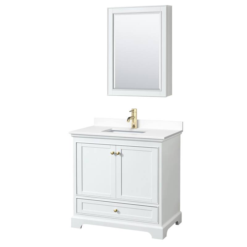 Wyndham Collection Deborah 36" Free Standing Single Basin Vanity Set - White / White Cultured Marble Top / Brushed Gold