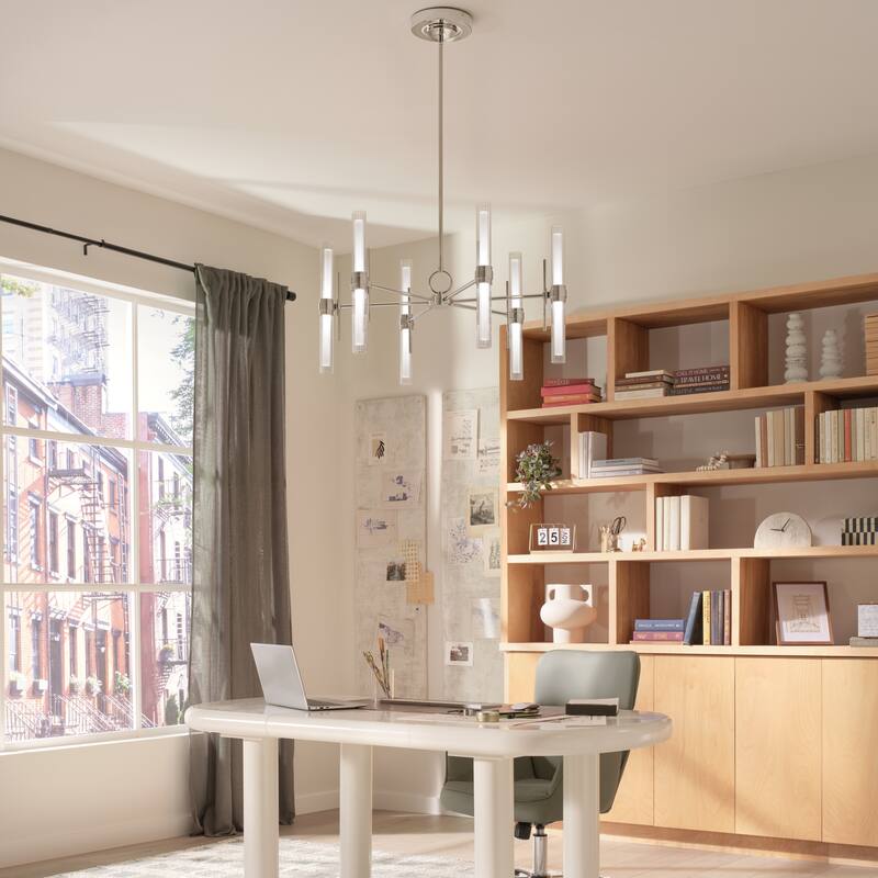 Riven 33 Inch LED 12 Light Chandelier with Clear Fluted Glass in Champagne Bronze