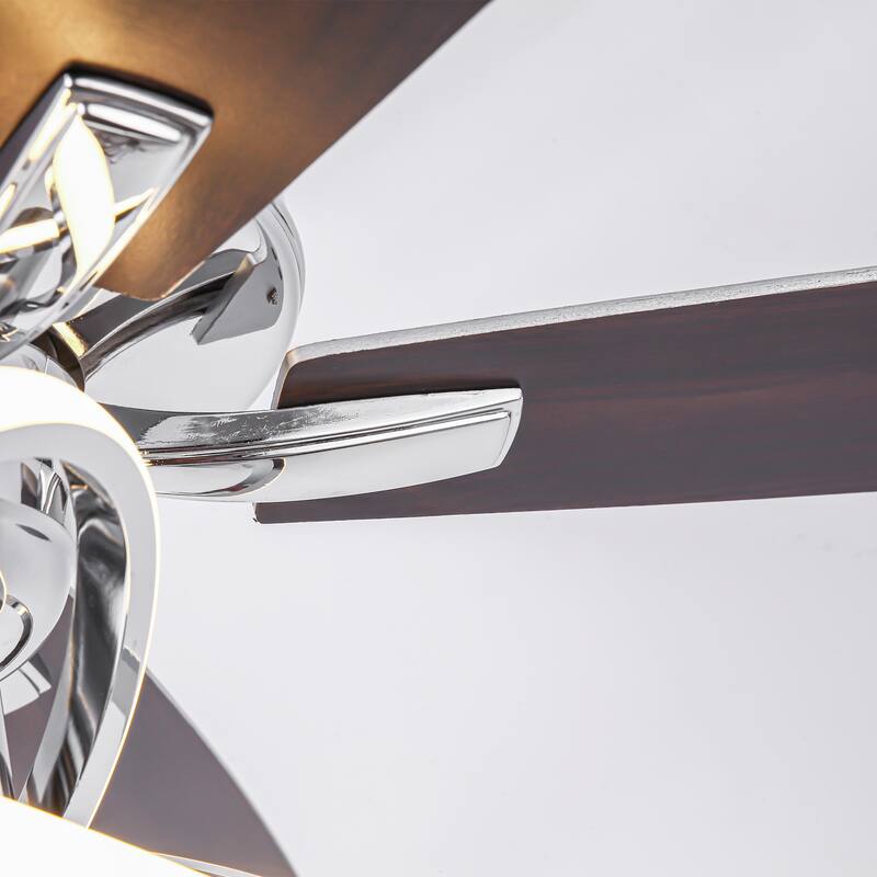 52" Chrome Modern Plywood 5-Blade Ceiling Fan with LED Light and Remote - 52 in. D x 52 in. W x 15.25 in. H
