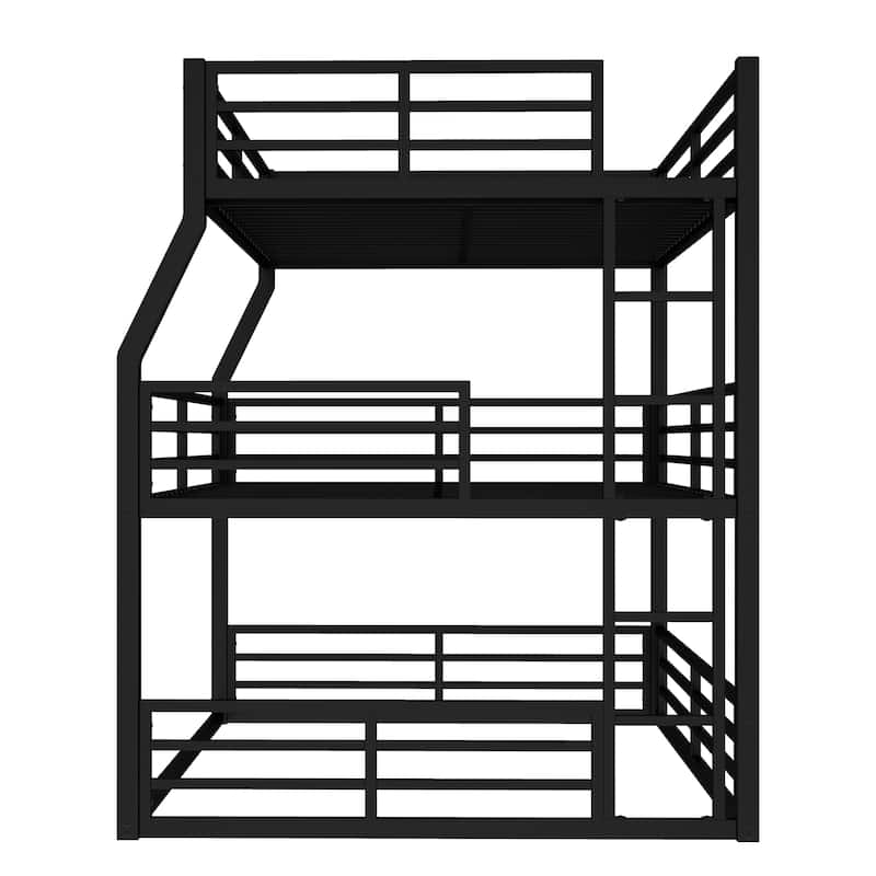 Roomfitters Full over Queen over Queen Metal Triple Bunk Bed with Safety Guardrails, Heavy-Duty Noise-Reduced Frame, Black