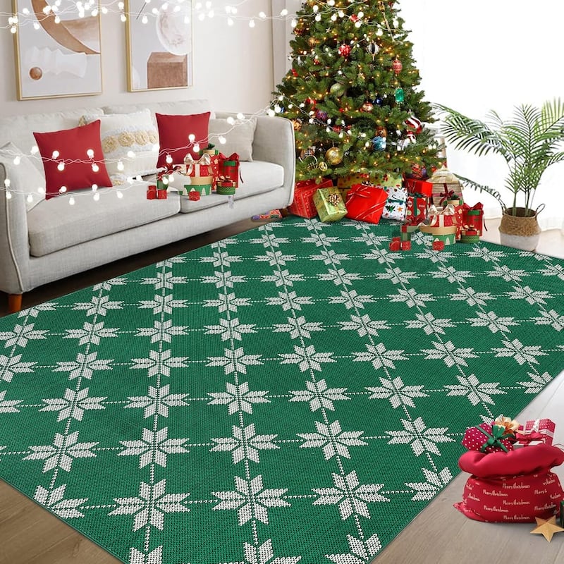 GustoWave Christmas Geometric Throw Area Rugs, Non Slip Machine Washable, Green - 1'6" x 2'6" - Green 4*6ft