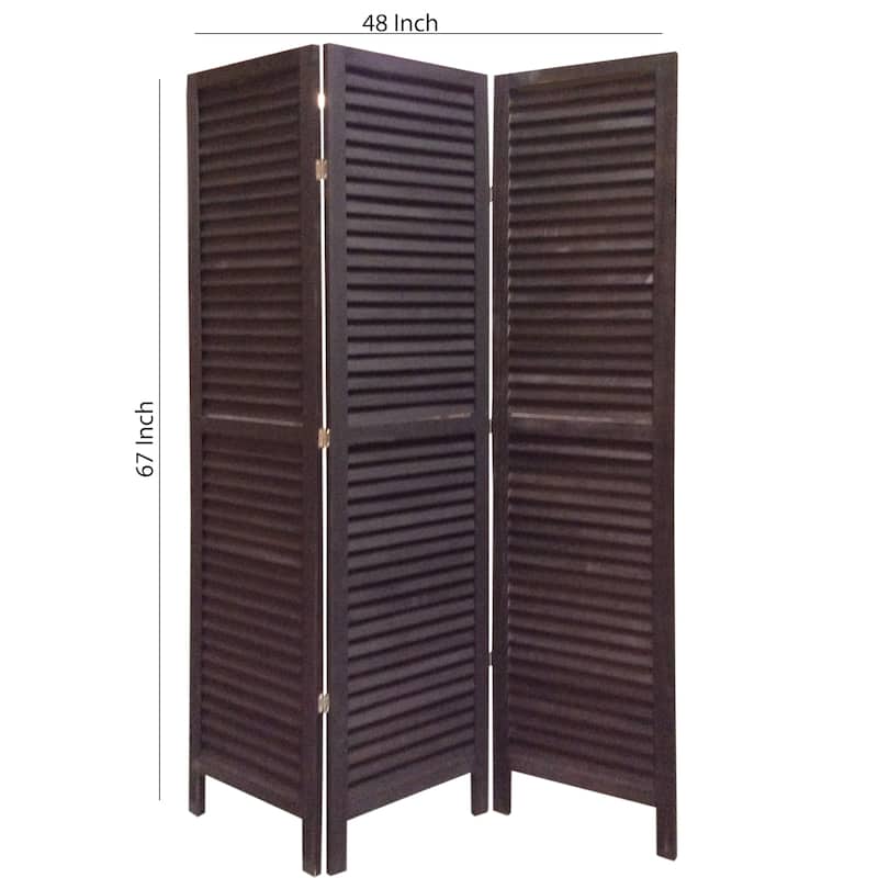 3 Panel Foldable Wooden Shutter Screen with Straight Legs, Black