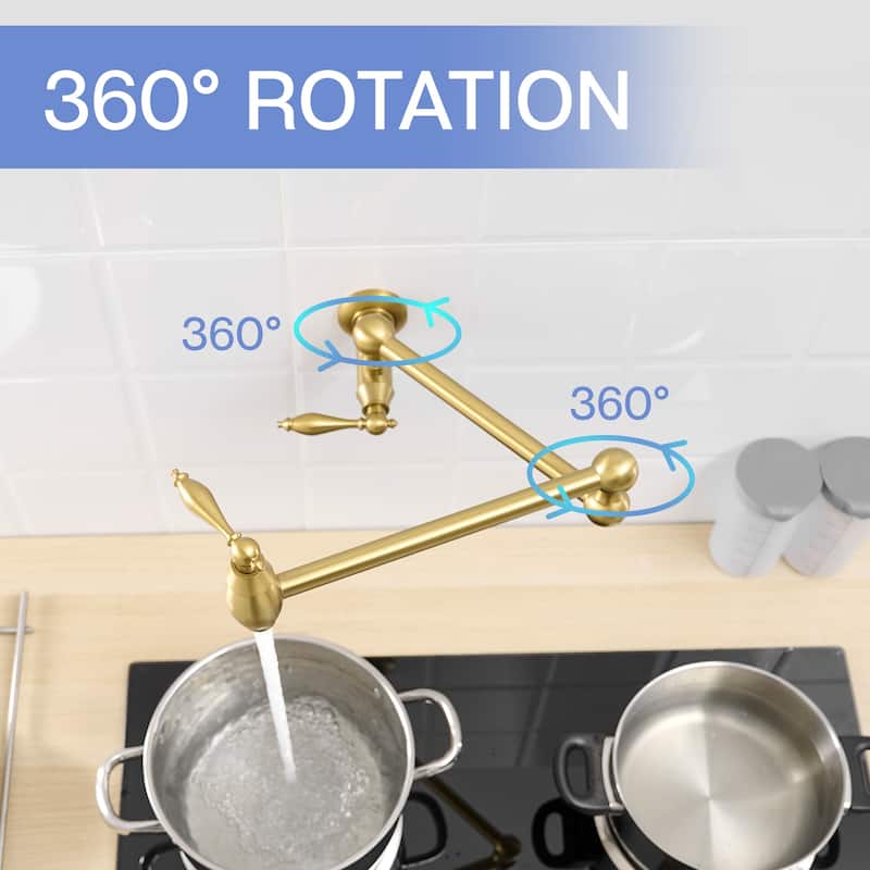 Brushed Gold Wall Mount Pot Filler Kitchen Faucet