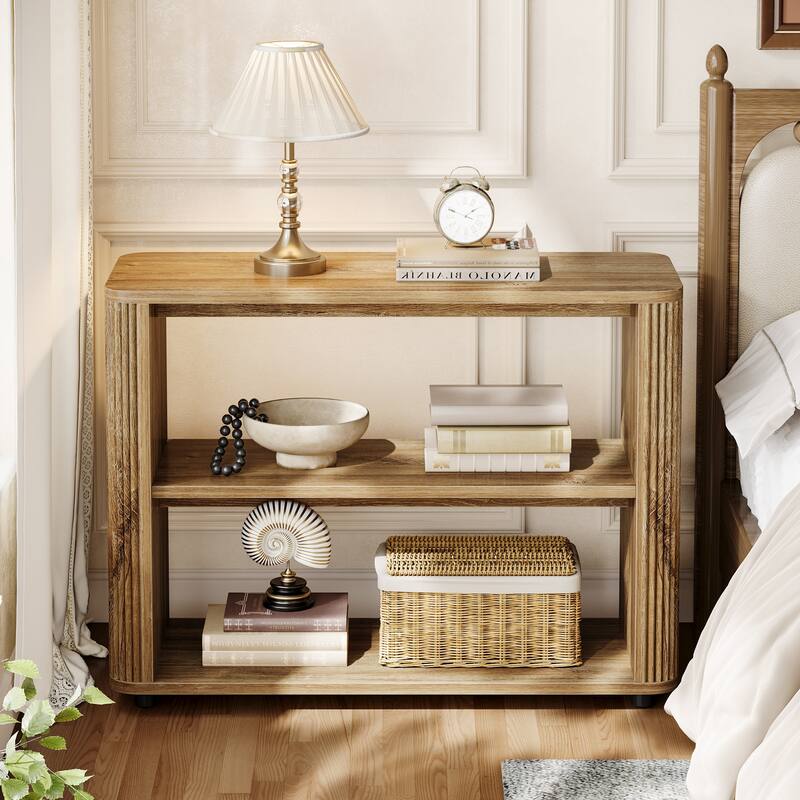 3-Tier Narrow End Table,Small Fluted Modern Side Table Nightstand