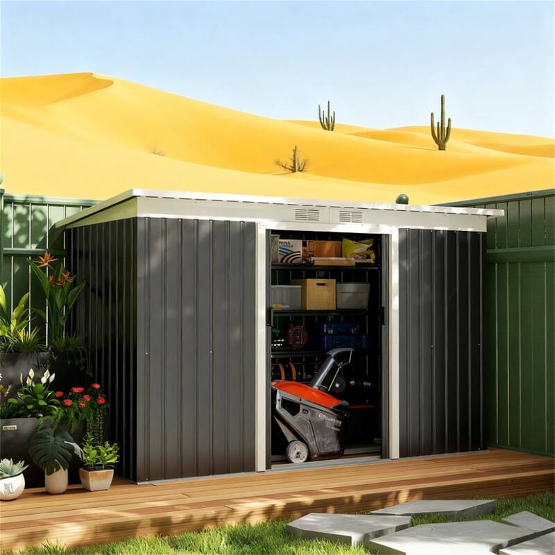 Garden Outdoor Storage Shed 9' x 4' Tool House with Double Lockable Doors