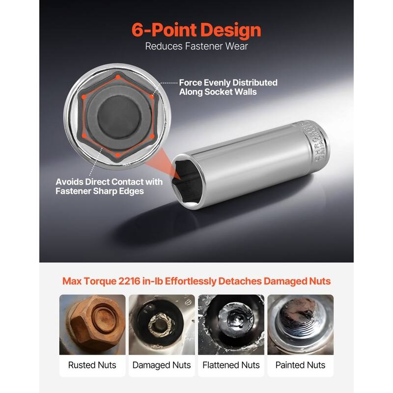 44-Piece 3/8-Inch Drive Socket Set with Ratchet and CR-V Alloy Steel Chrome Finish - 11.42 x 7.09 x 2.44 in