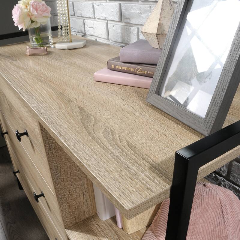 Wood Dresser with Spacious Drawers and Open Shelves