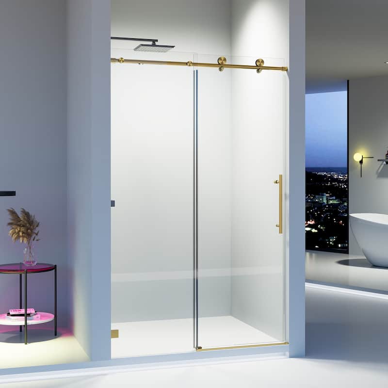 46-48" Frameless Sliding Shower Door with Soft-Close, 8mm Tempered Glass, Adjustable Single Bypass Design - 48x76" - Brushed Gold