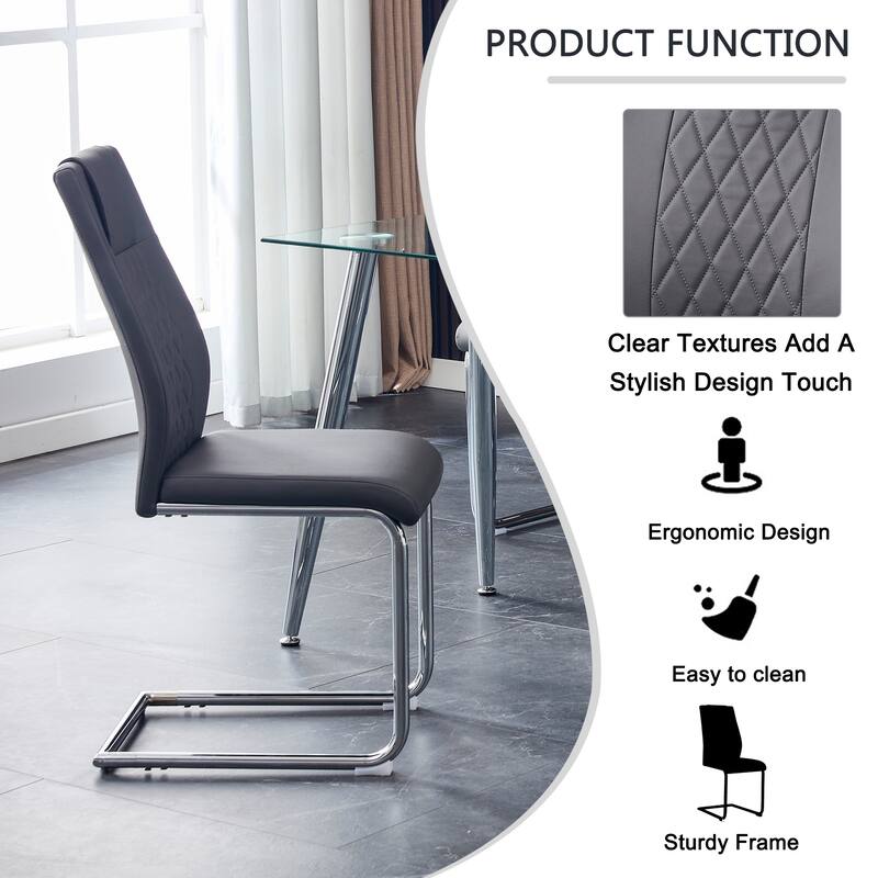 Modern Dining Chairs with Faux Leather Upholstered Seats and Metal Legs, for Kitchens, Dining Rooms, Set of 4