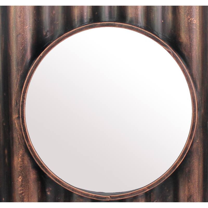 Traditional Style Wooden Round Mirror with Panpipe Style Frame , Brown - clear