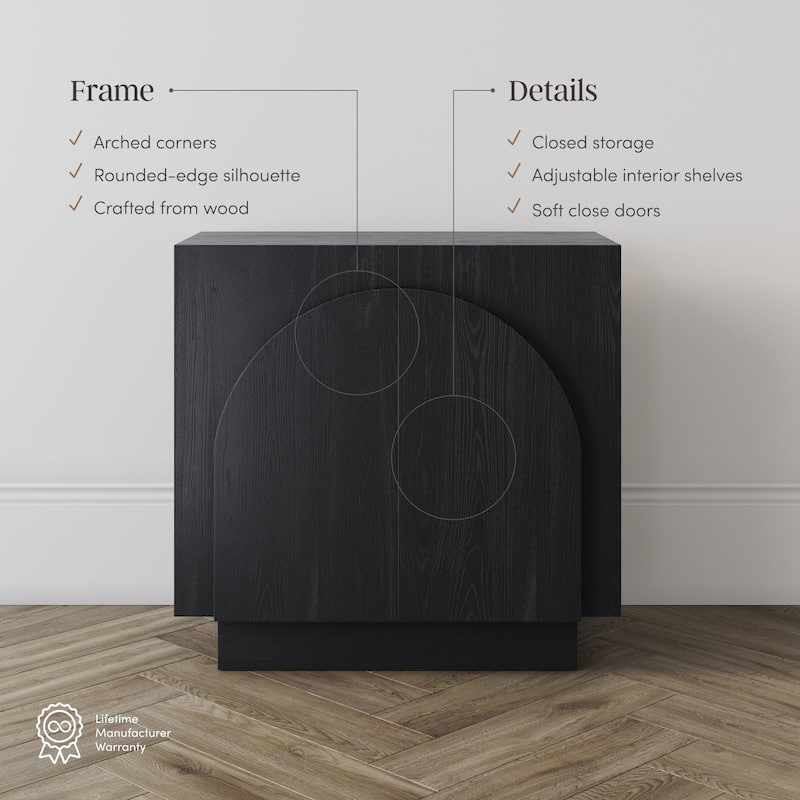 Iris Wooden Accent Cabinet, Sideboard Credenza or TV Stand with Arched Cabinet Doors and Adjustable Shelves