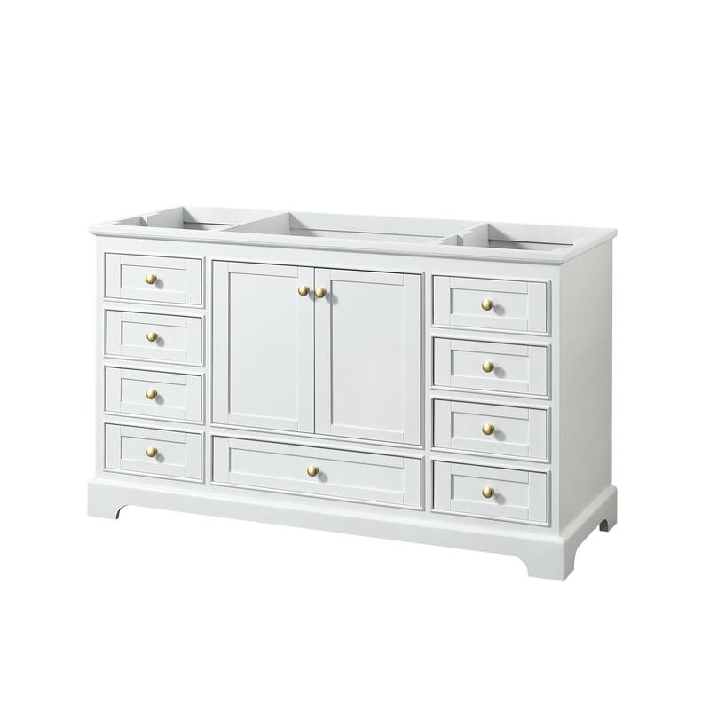Wyndham Collection Deborah 59-1/4" Free Standing Single Wood Vanity - White / Brushed Gold Hardware