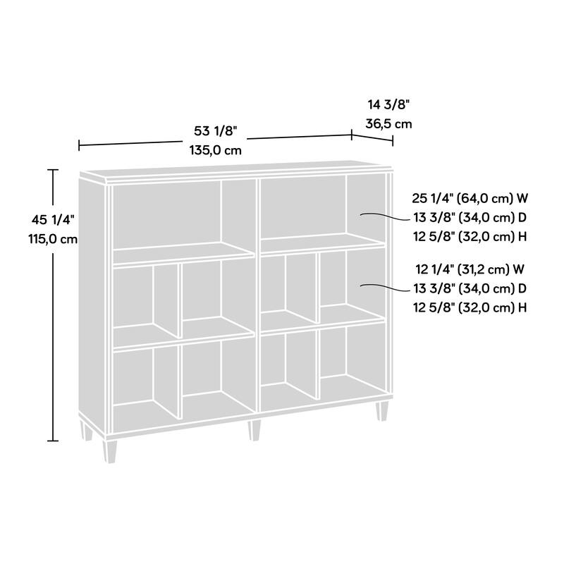 Wood Bookcase with Cubbyholes, Brown - 53.15" W x 14.37" D x 45.28" H