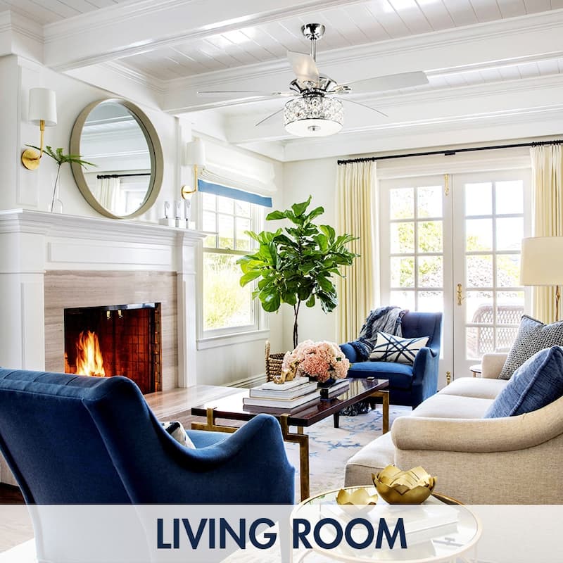 52" Indoor Chrome Crystal Chandelier Ceiling Fan with Light and Remote Control - 52 in. W X 52 in. D X 19.3 in. H