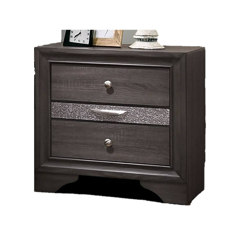 Modern Wooden Nightstand/Bedside Table with Silver Accents and Hidden Jewelry Drawers