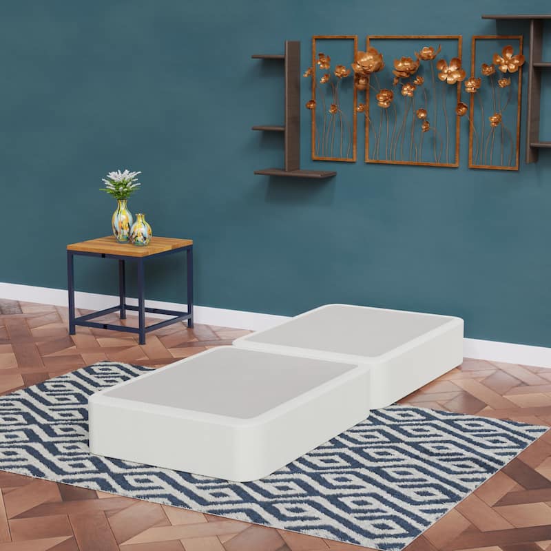 Onetan 4-Inch Wooden Box Spring, Low Profile Split Bed Foundation Ideal for Mattress, No Assembly Needed, White & black. - White - Twin
