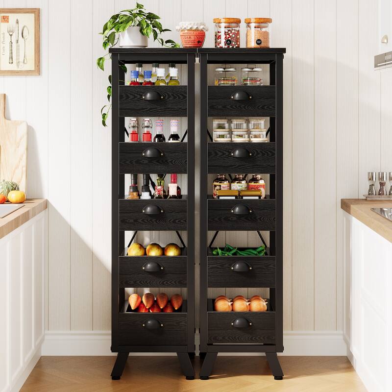 Wood Fruit and Vegetable Storage Rack, 5-Tier Kitchen Pantry Storage Cabinet