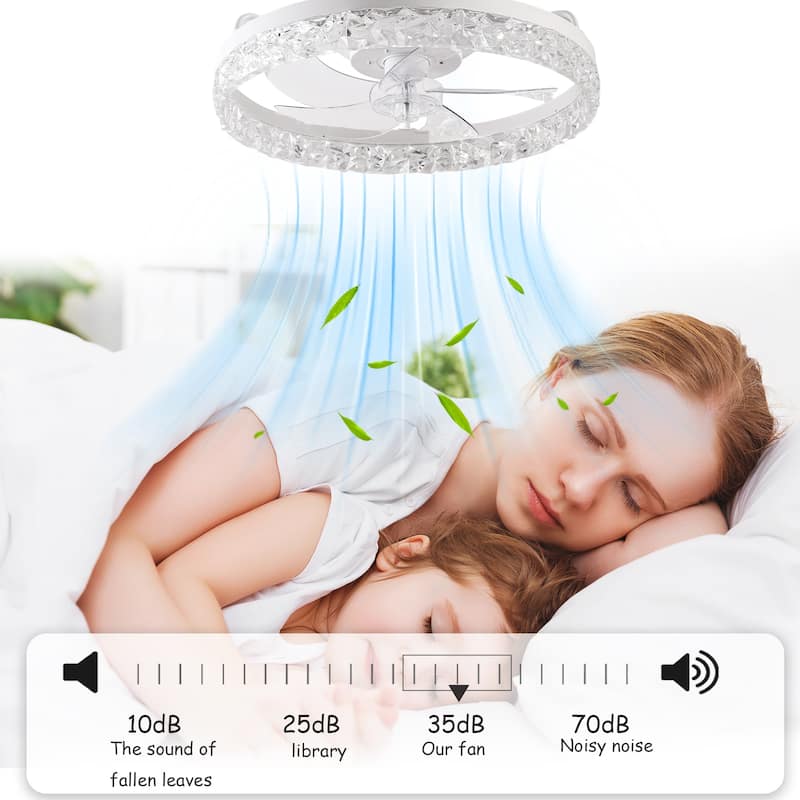 19" Bedroom Fan Light with Remote Control, Dimmable, 7 Blades, Reversible DC Motor, with LED Light