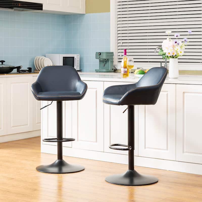 Glitzhome Mid-Century Height Adjustable Faux Leather Swivel Counter Bar Stools