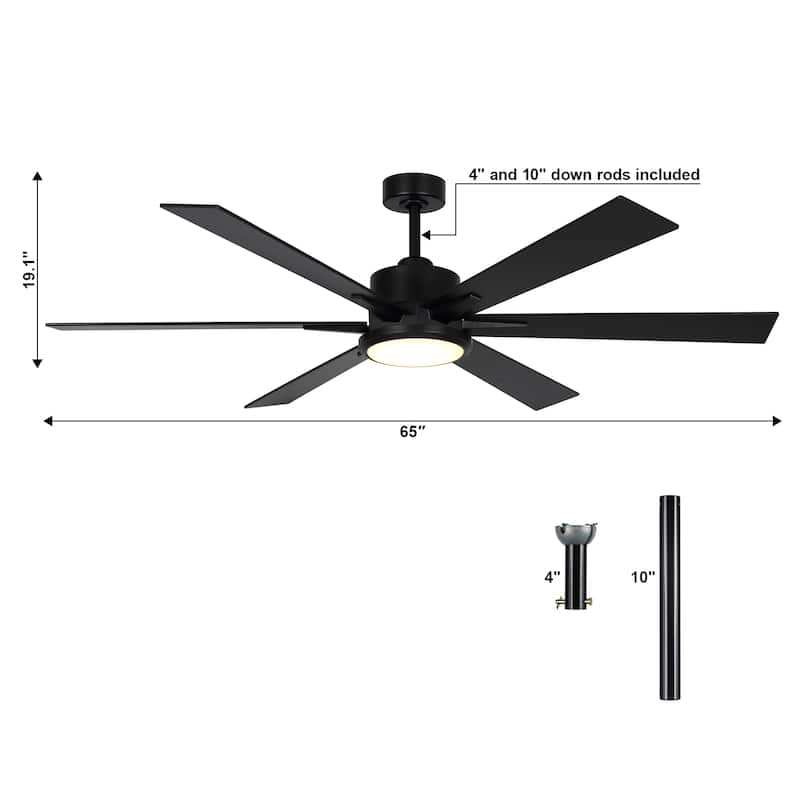 65" Black Modern Large Ceiling Fan with LED Light and Remote