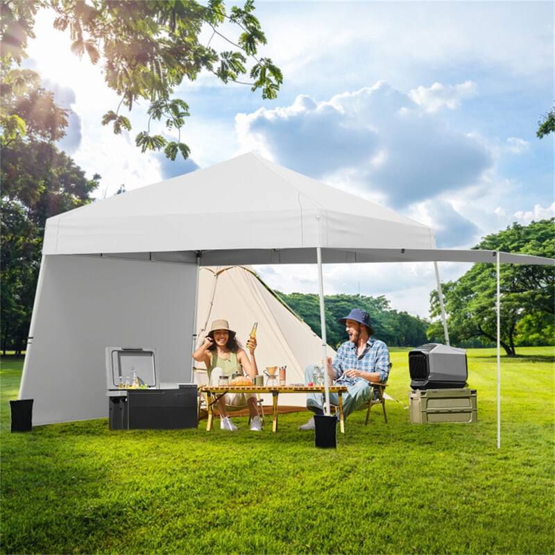 10x9.2 ft Pop-Up Canopy Tent with Awning and Sidewalls Stable Metal Frame for Outdoor Use - 14 x 9.2 x 8.3/8.7 ft (L x W x H)