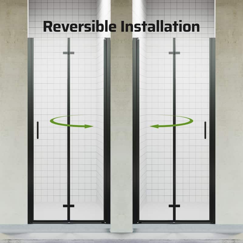 30"/32"/34" W x 72" H Frameless Folding Pivot Shower Door, 6mm Tempered Glass, Matte Black Bifold Bathroom Door